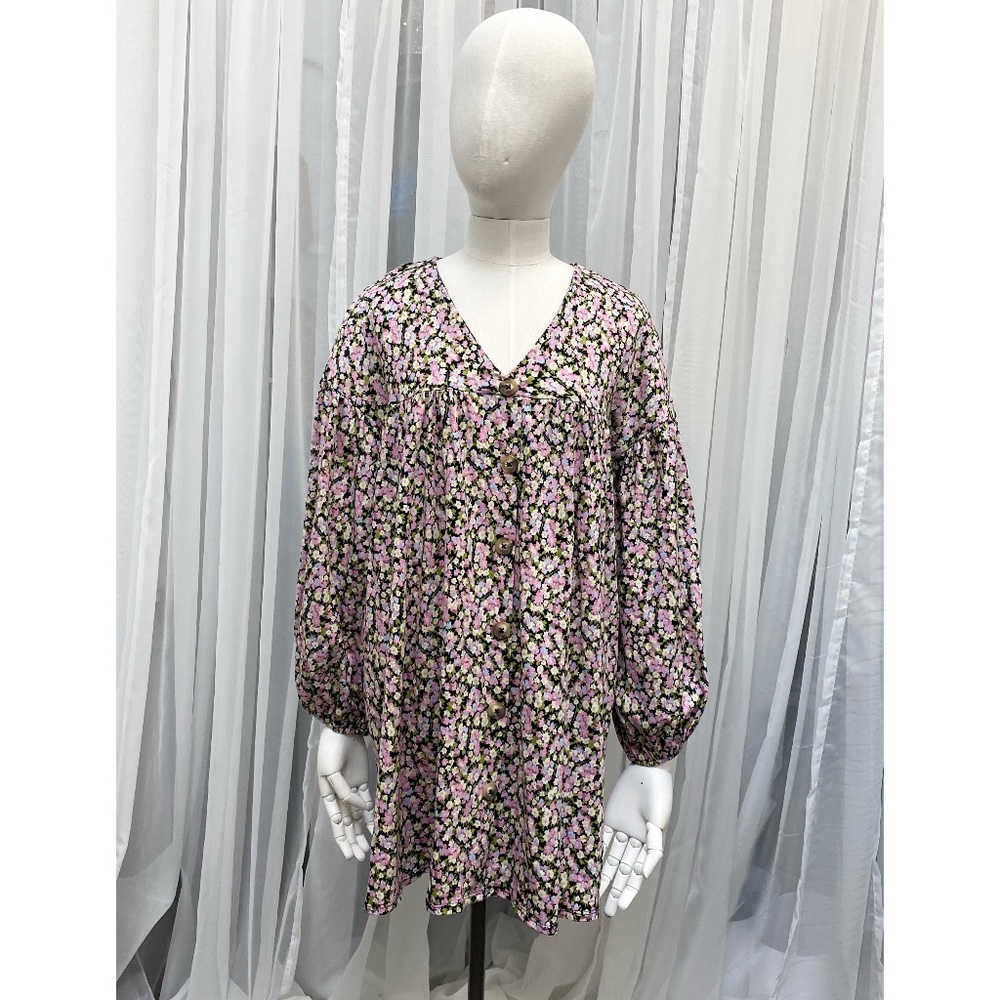 ASOS Design Floral Button Up Mini Smock Dress